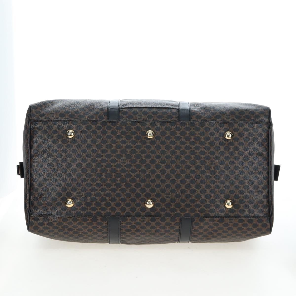 CELINE Macadam Canvas Boston Bag PVC Leather Black Gold Auth 199137V