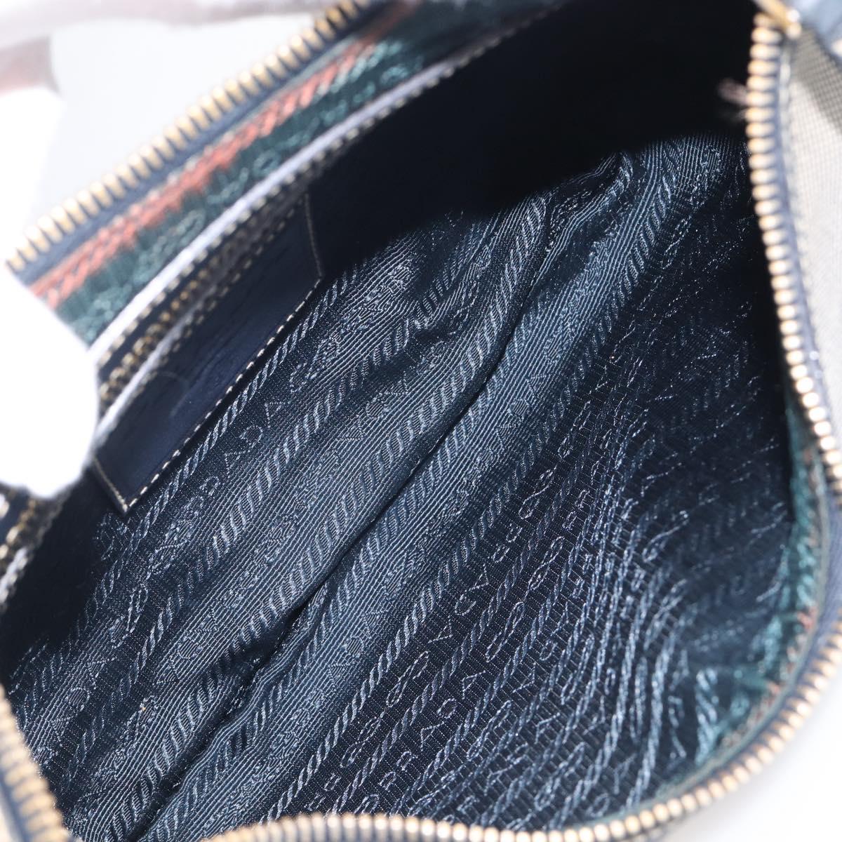 PRADA Jacquard Shoulder Bag Canvas Navy Gold Auth 199138V