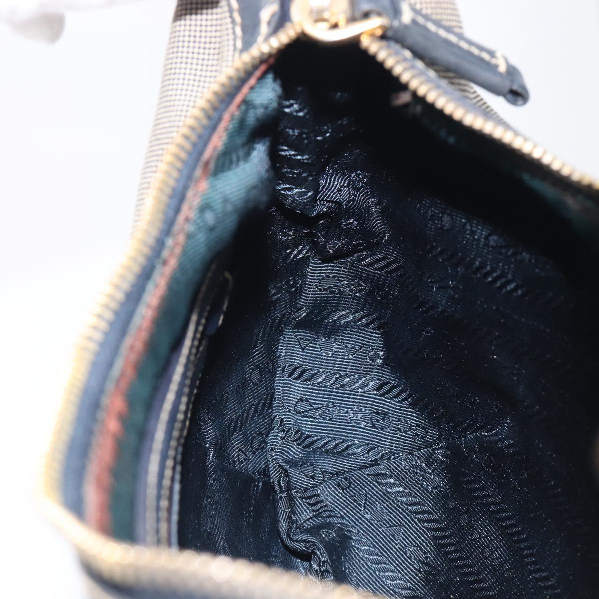 PRADA Jacquard Shoulder Bag Canvas Navy Gold Auth 199138V