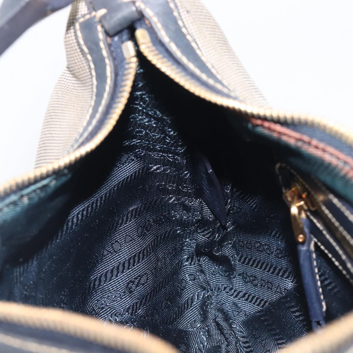PRADA Jacquard Shoulder Bag Canvas Navy Gold Auth 199138V