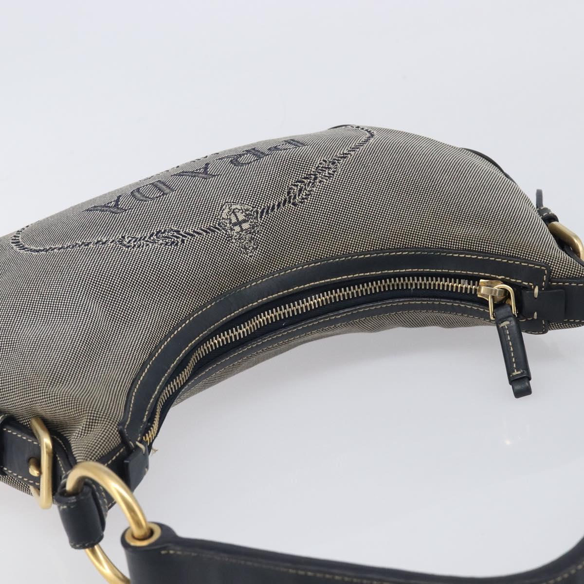 PRADA Jacquard Shoulder Bag Canvas Navy Gold Auth 199138V