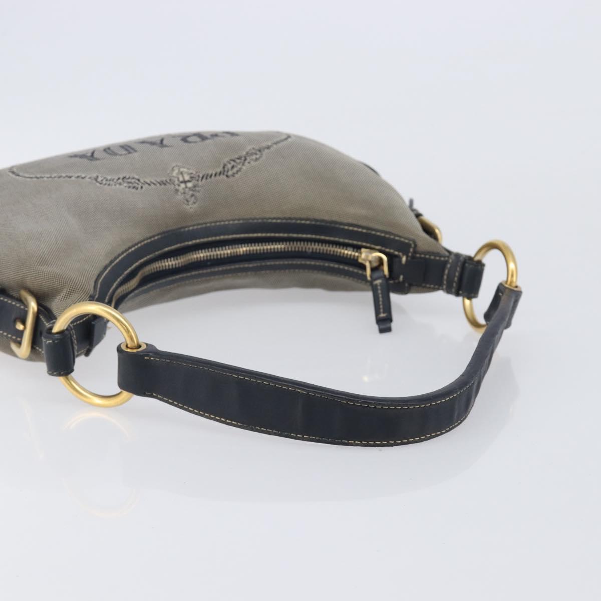 PRADA Jacquard Shoulder Bag Canvas Navy Gold Auth 199138V