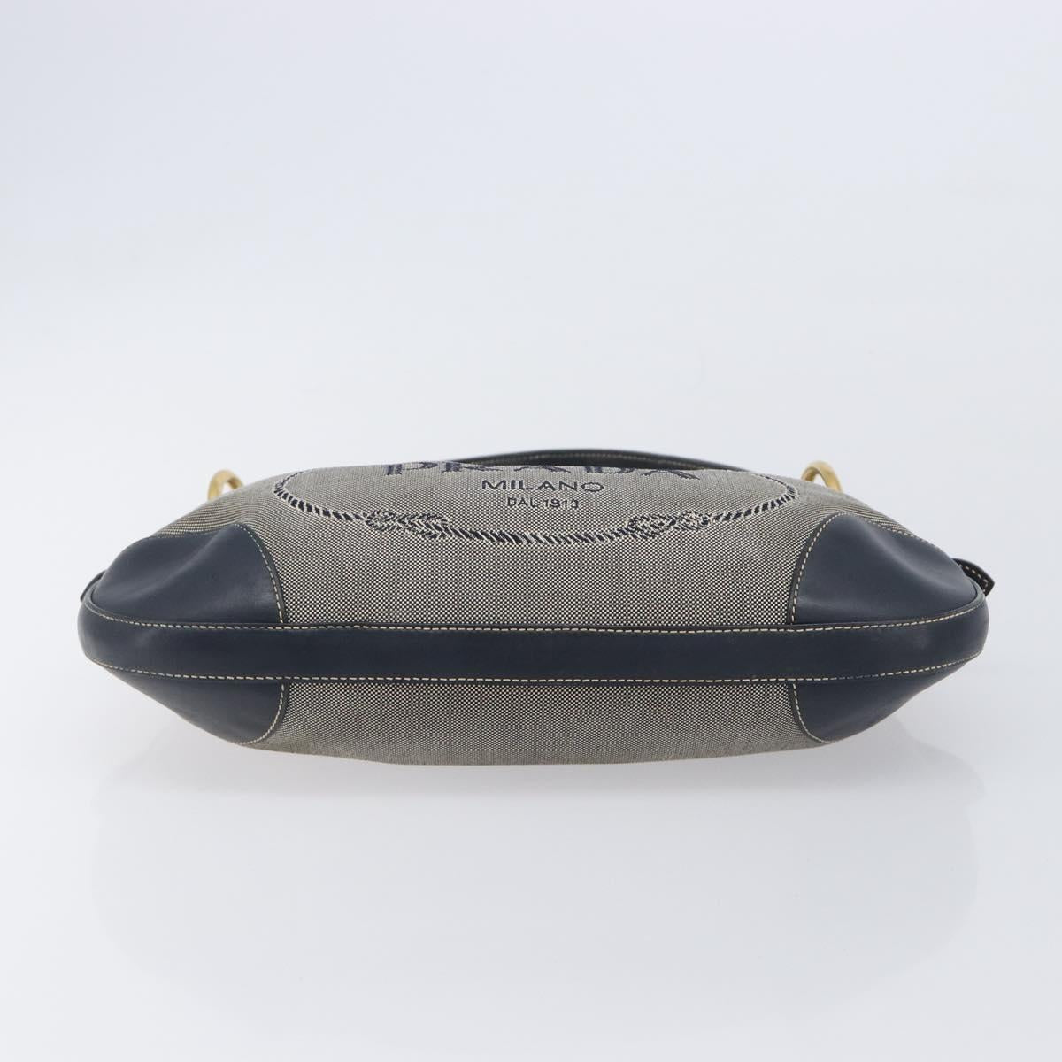 PRADA Jacquard Shoulder Bag Canvas Navy Gold Auth 199138V