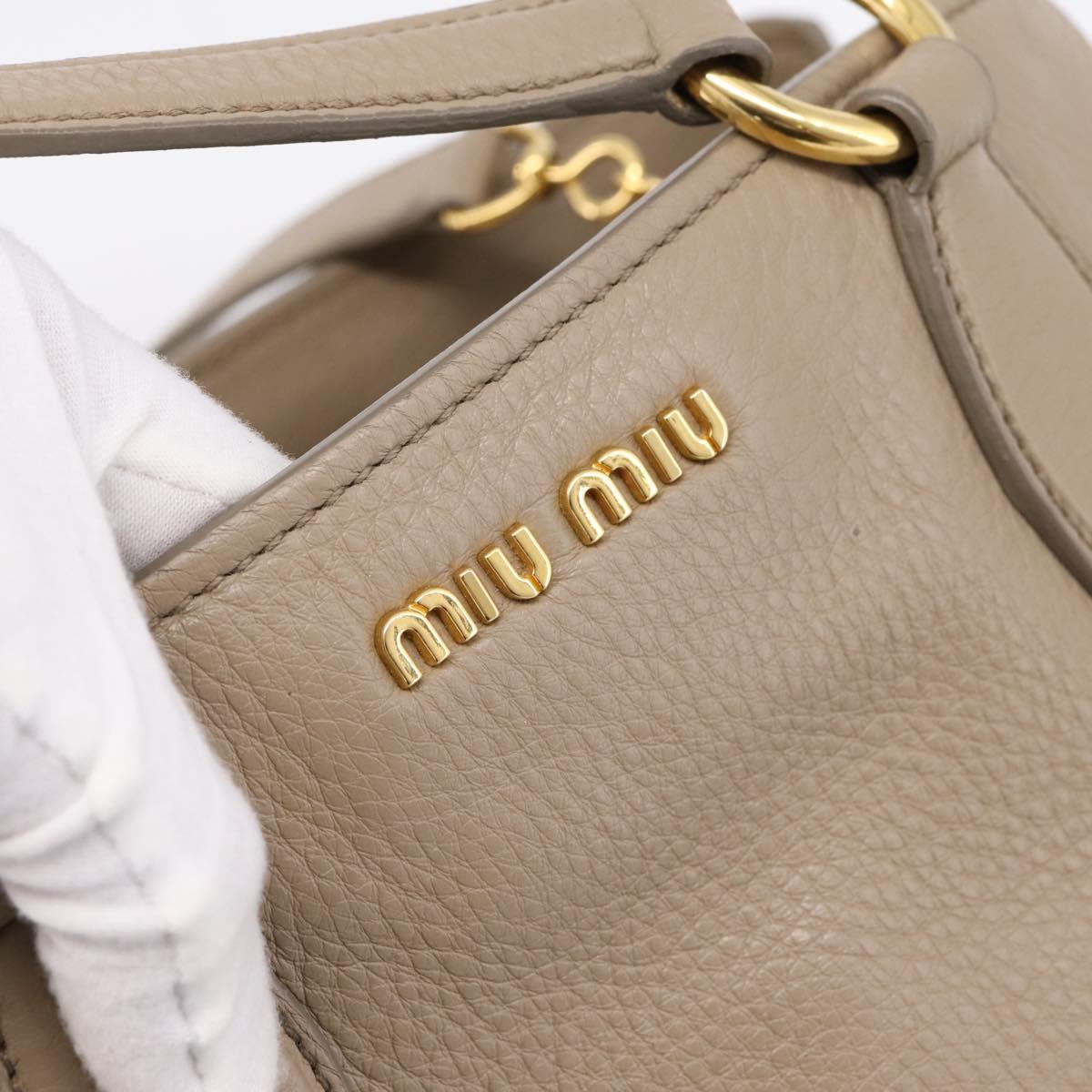 Miu Miu Tote Bag Leather 2way Beige Gold Auth 199139V
