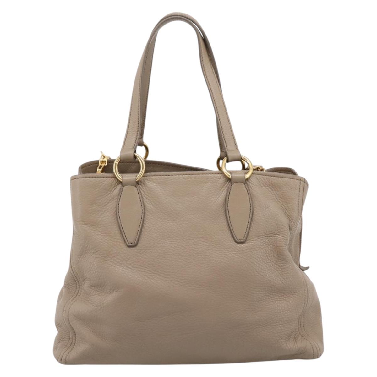 Miu Miu Tote Bag Leather 2way Beige Gold Auth 199139V