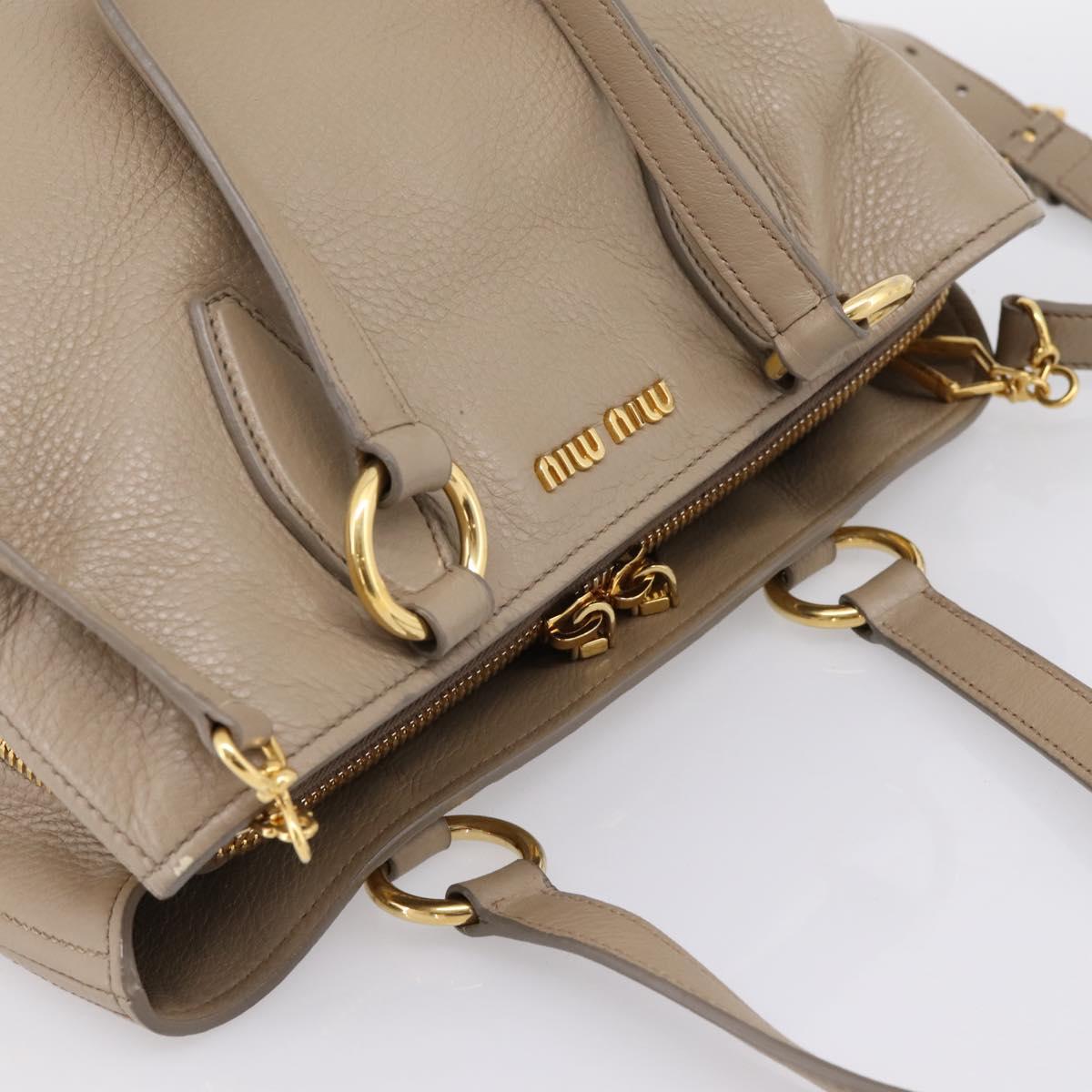 Miu Miu Tote Bag Leather 2way Beige Gold Auth 199139V