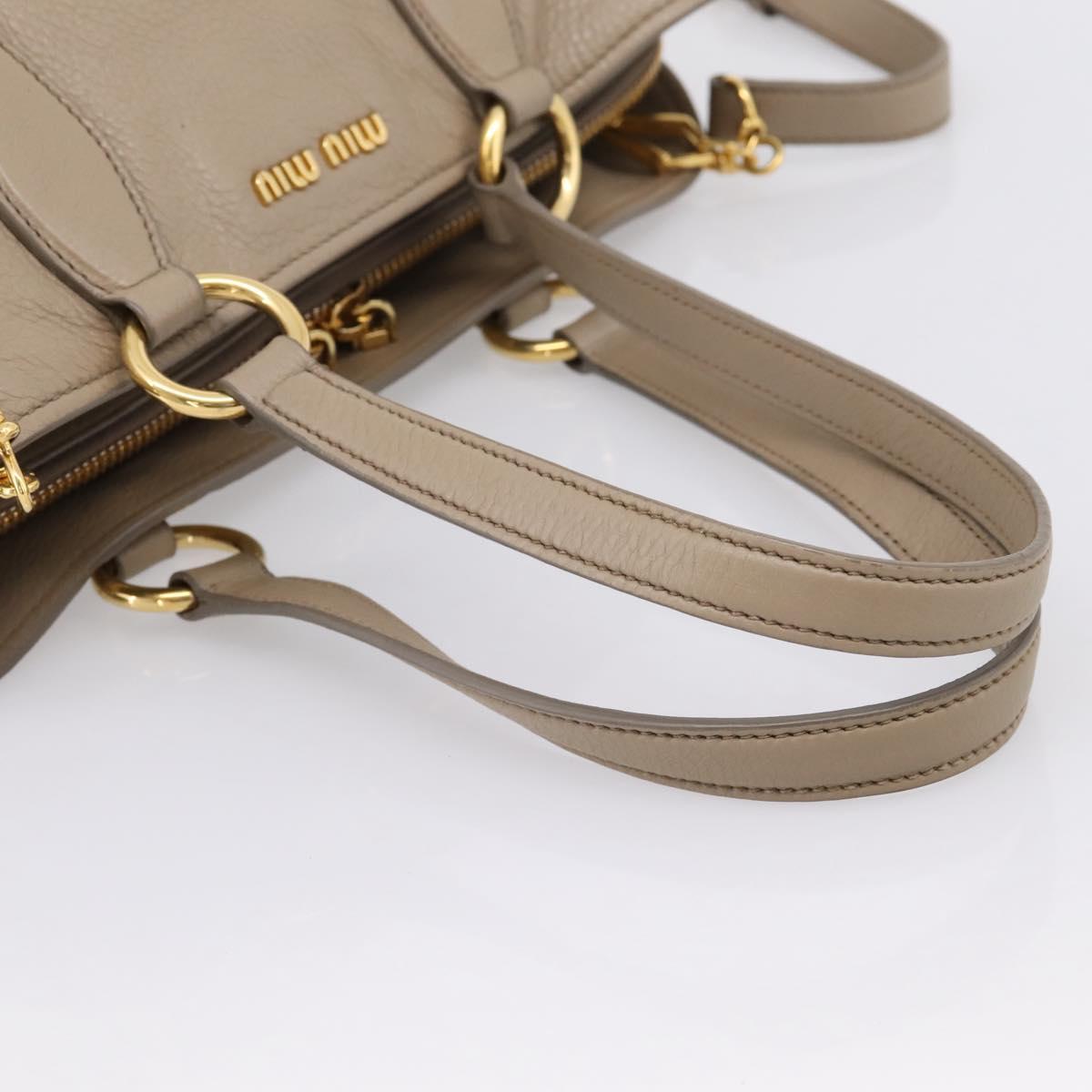 Miu Miu Tote Bag Leather 2way Beige Gold Auth 199139V