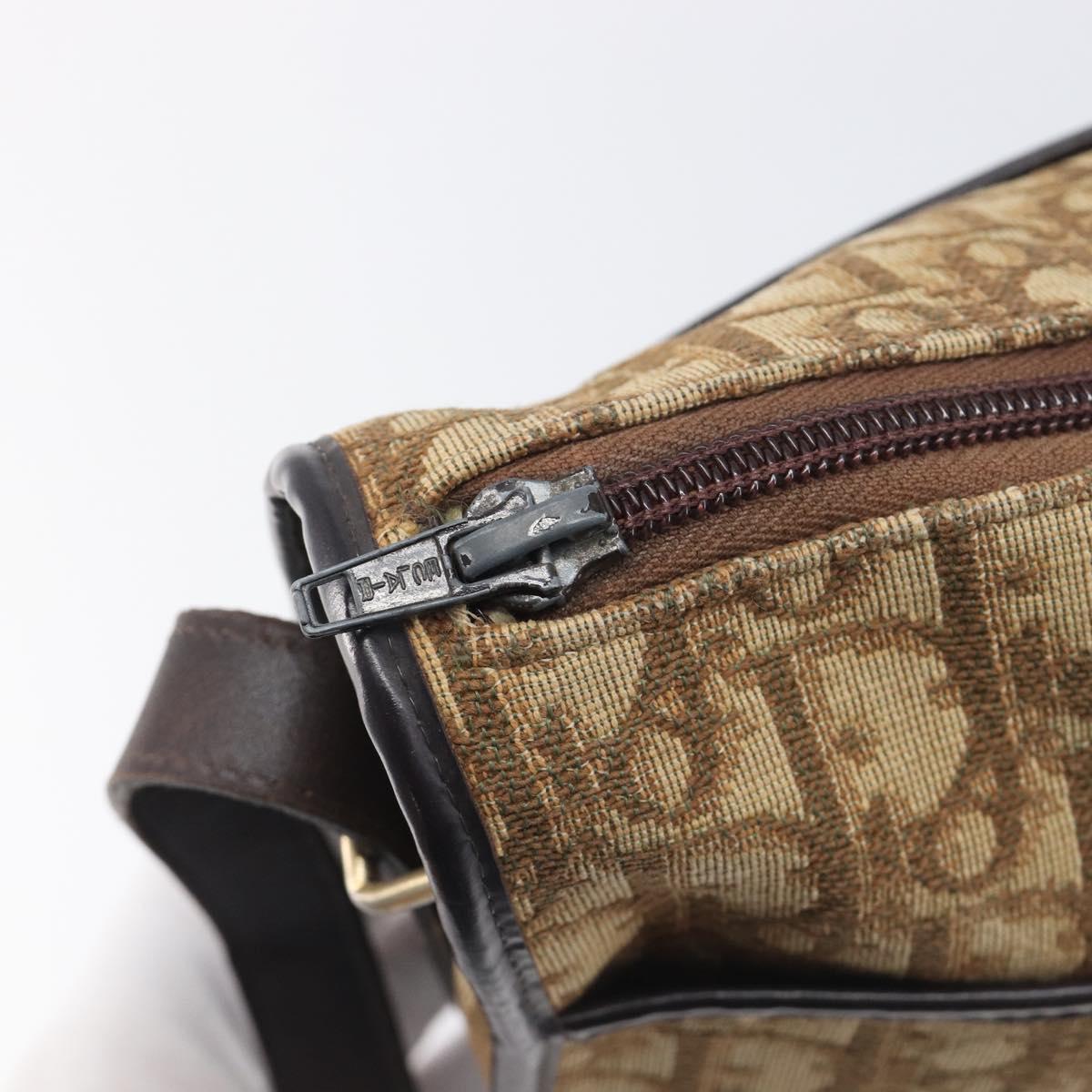 Christian Dior Trotter Canvas Shoulder Bag Beige Gold Auth 199140
