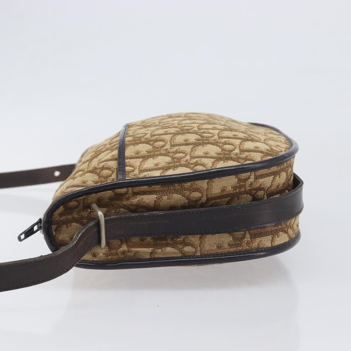 Christian Dior Trotter Canvas Shoulder Bag Beige Gold Auth 199140