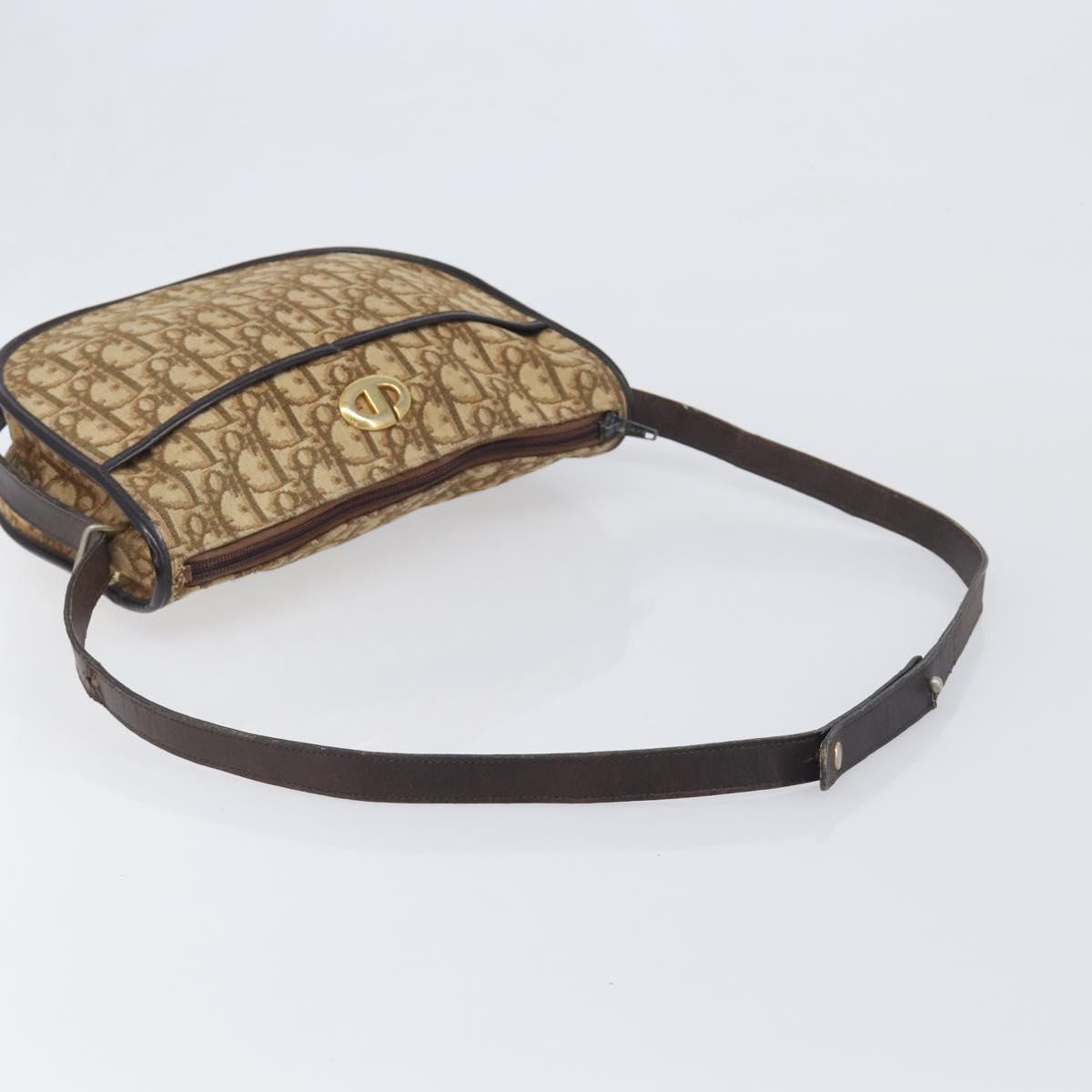 Christian Dior Trotter Canvas Shoulder Bag Beige Gold Auth 199140