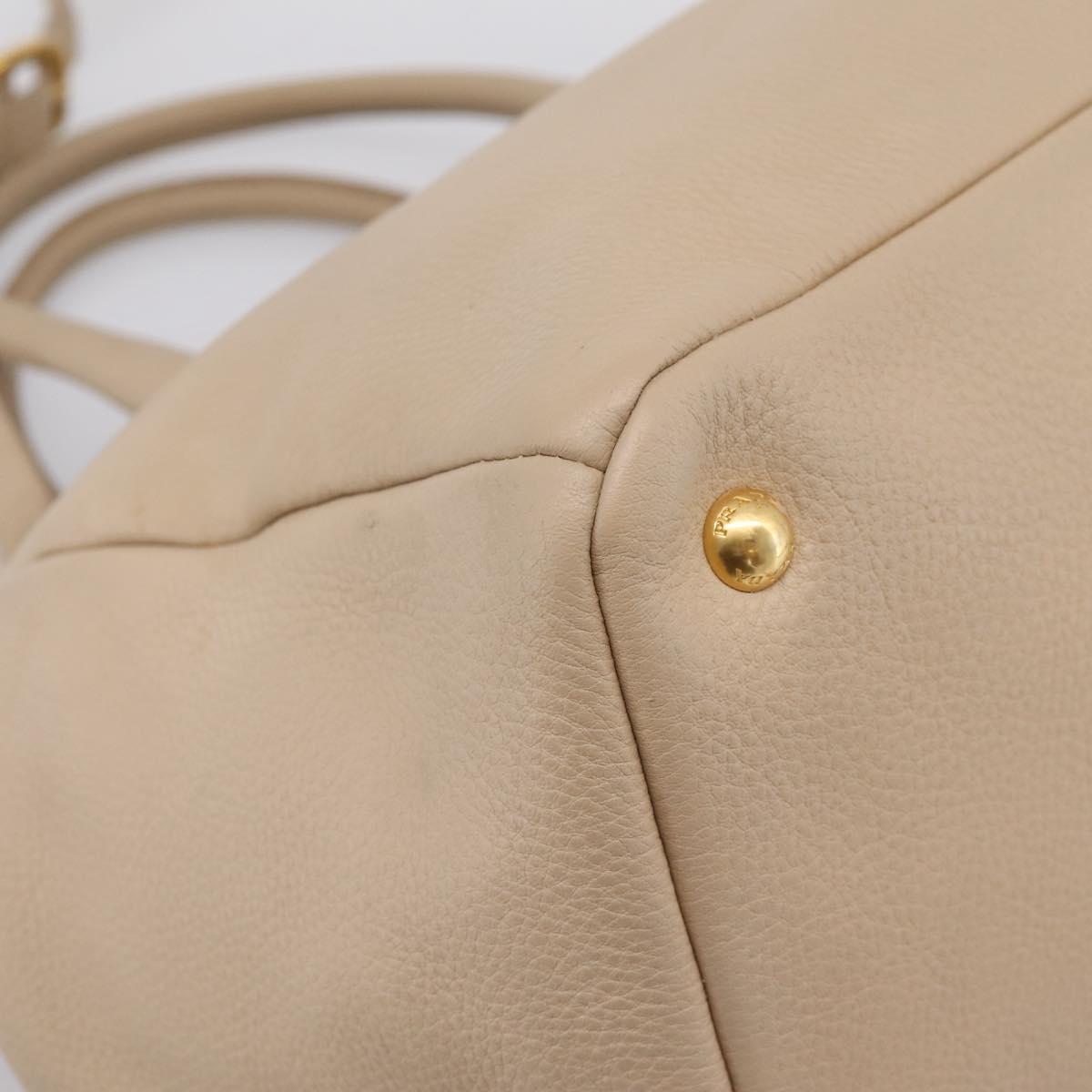 PRADA Hand Bag Vittero Dino Leather 2way Beige Gold Auth 199142V