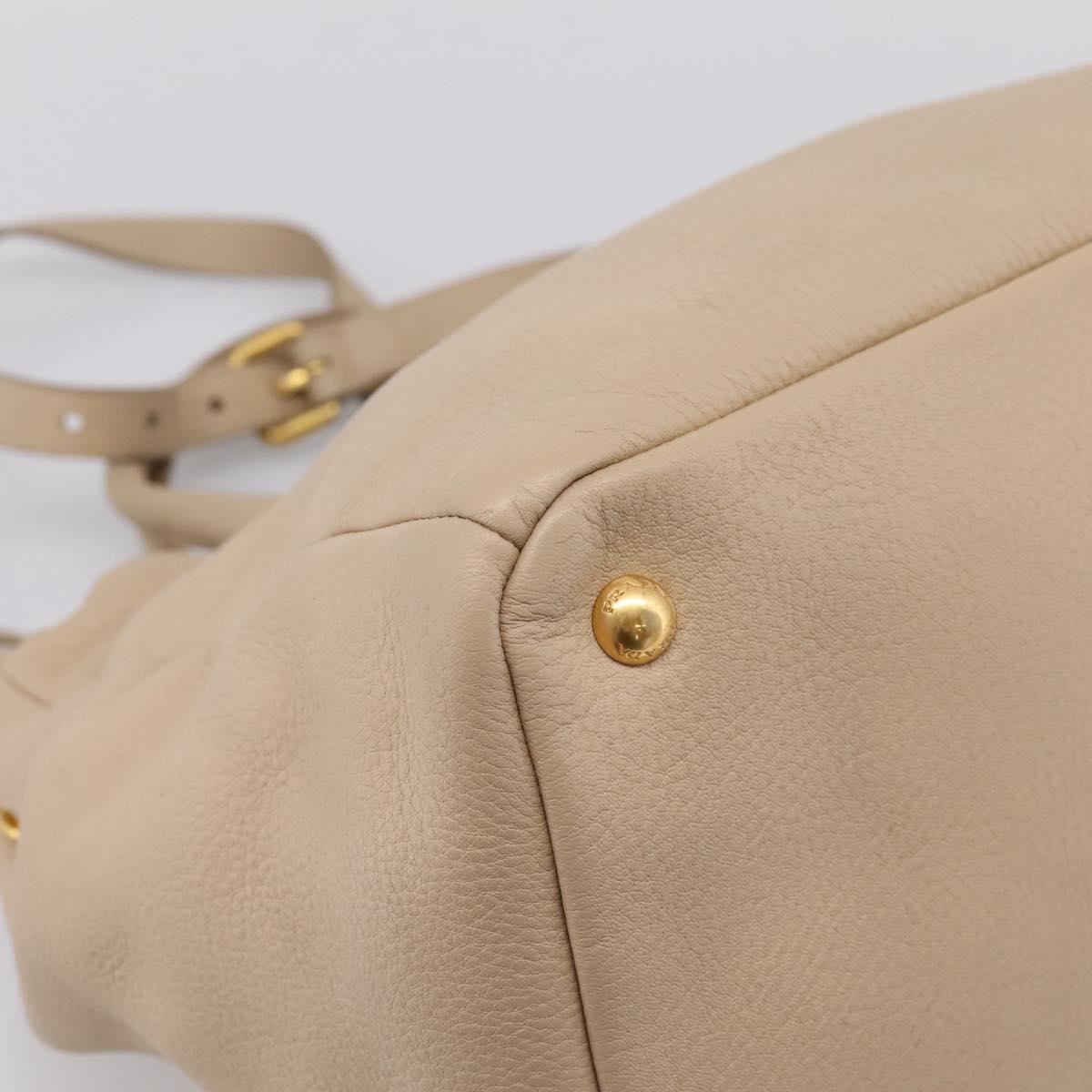 PRADA Hand Bag Vittero Dino Leather 2way Beige Gold Auth 199142V