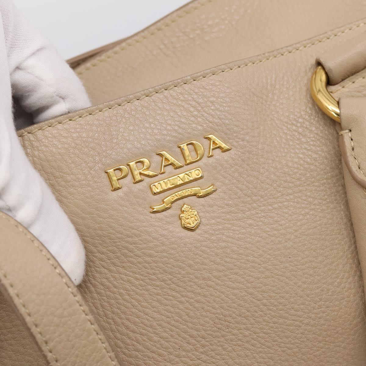 PRADA Hand Bag Vittero Dino Leather 2way Beige Gold Auth 199142V