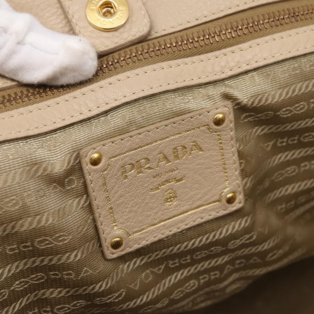 PRADA Hand Bag Vittero Dino Leather 2way Beige Gold Auth 199142V