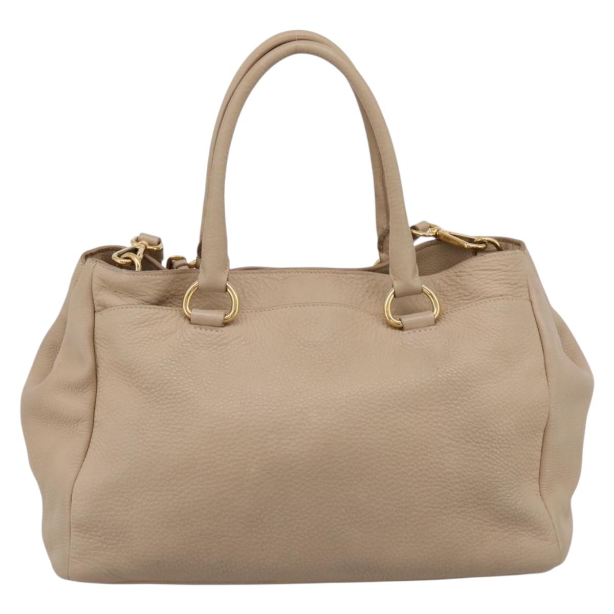 PRADA Hand Bag Vittero Dino Leather 2way Beige Gold Auth 199142V