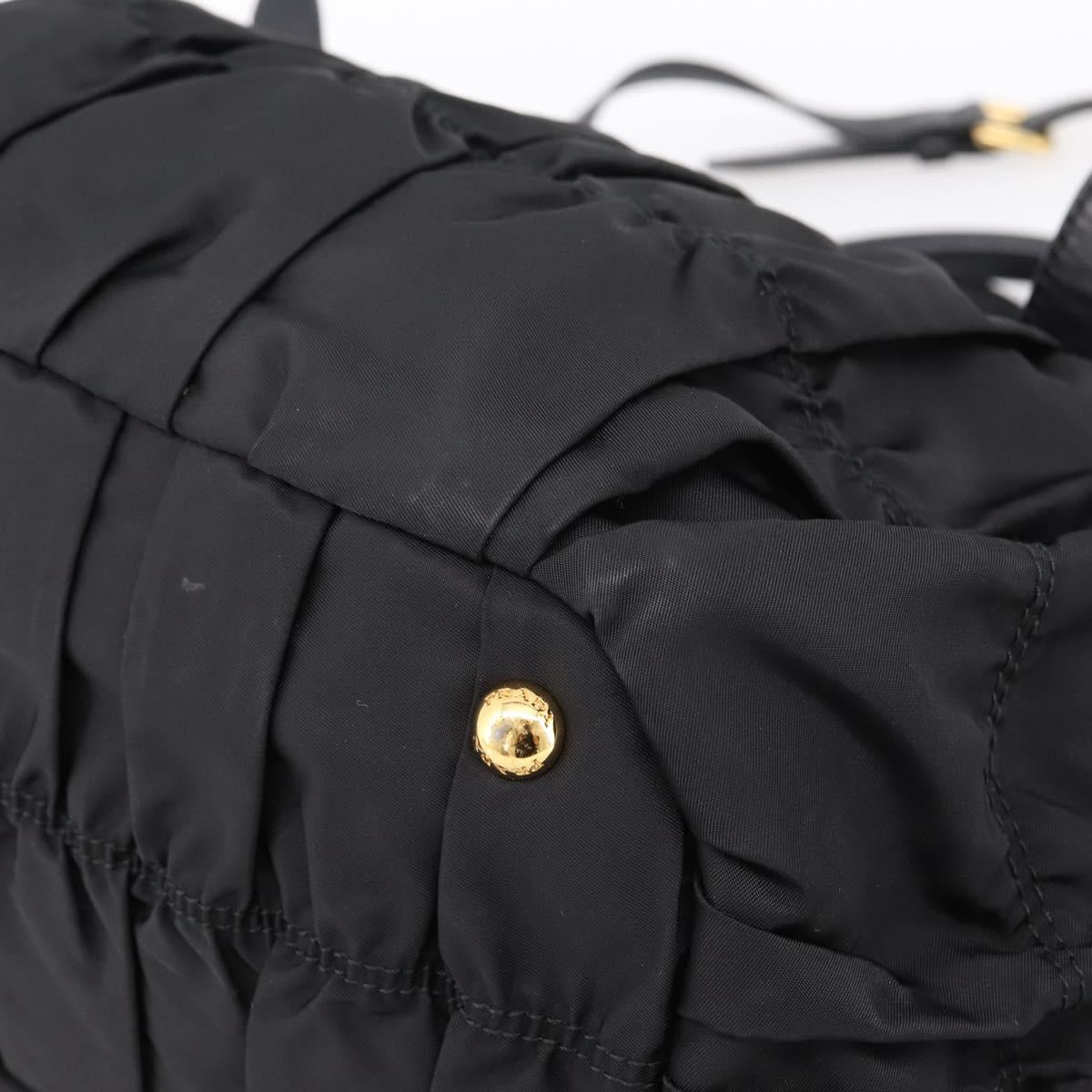 PRADA Gathered Hand Bag Nylon 2way Black Gold Auth 199147V