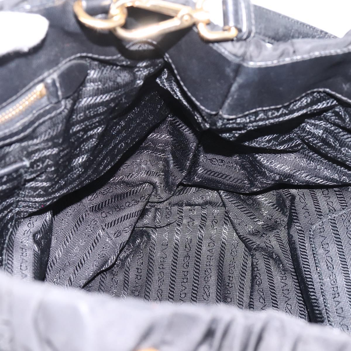 PRADA Gathered Hand Bag Nylon 2way Black Gold Auth 199147V