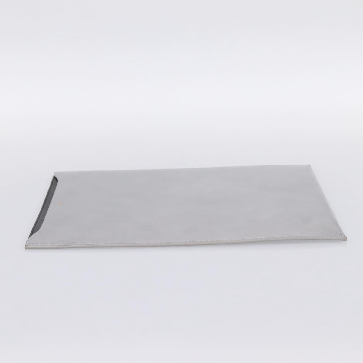 CELINE iPad Case Leather Silver Auth 199148