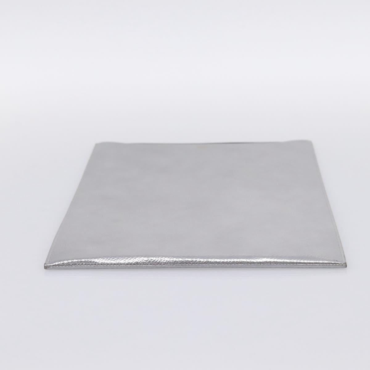 CELINE iPad Case Leather Silver Auth 199148