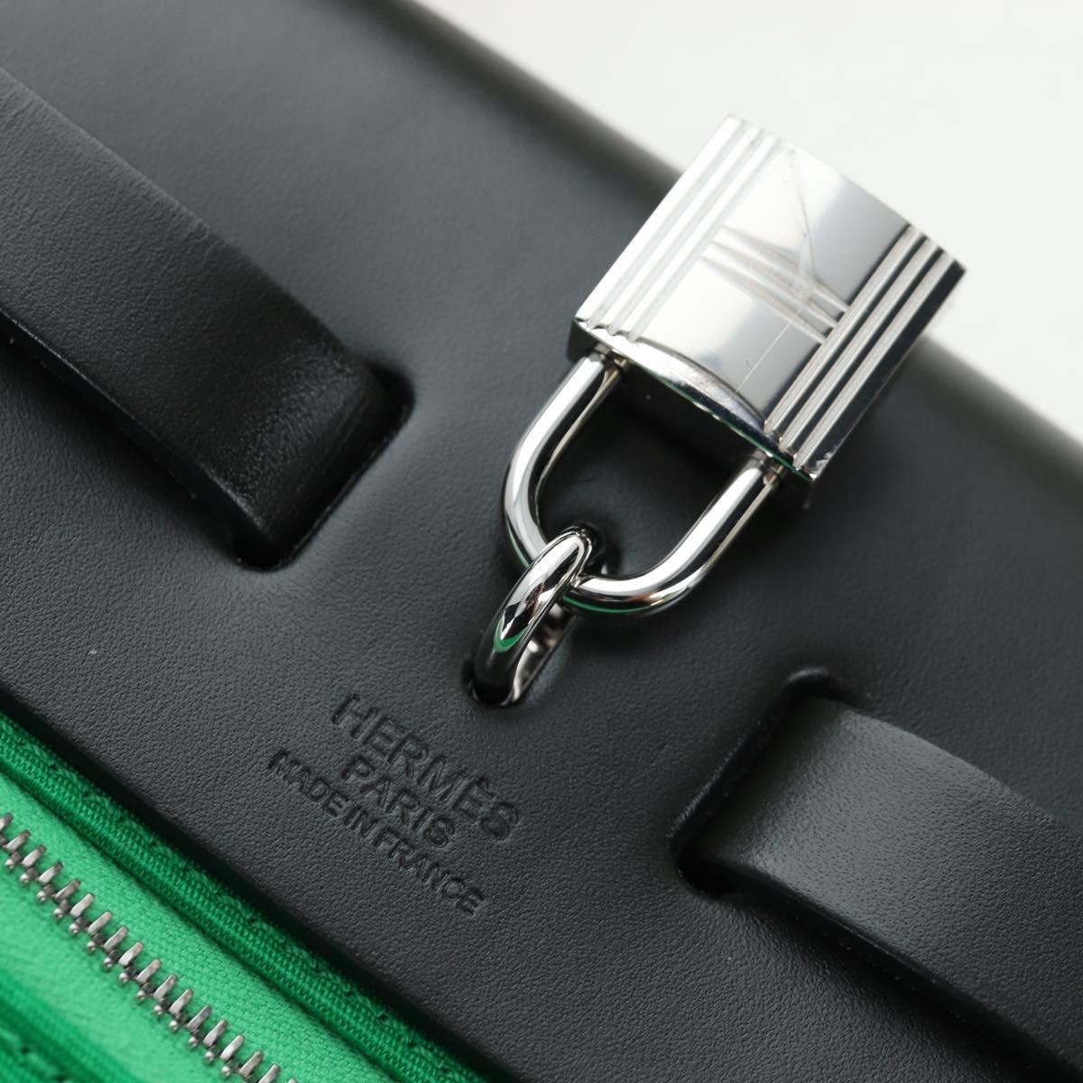 HERMES Air Zip PM Hand Bag Canvas 2way Green Silver Auth 199157SM