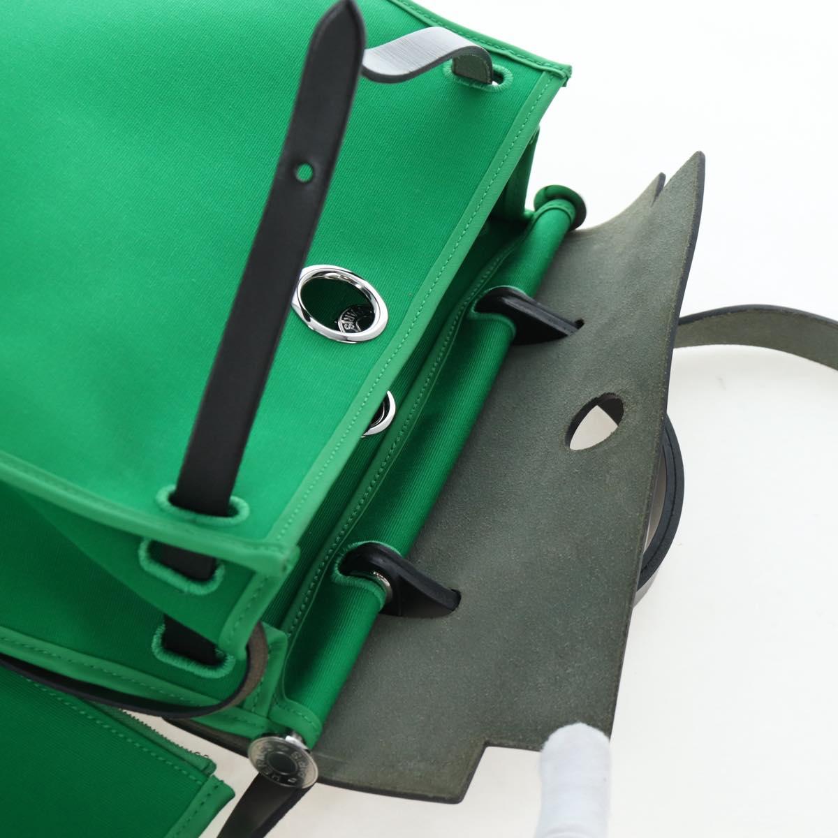 HERMES Air Zip PM Hand Bag Canvas 2way Green Silver Auth 199157SM