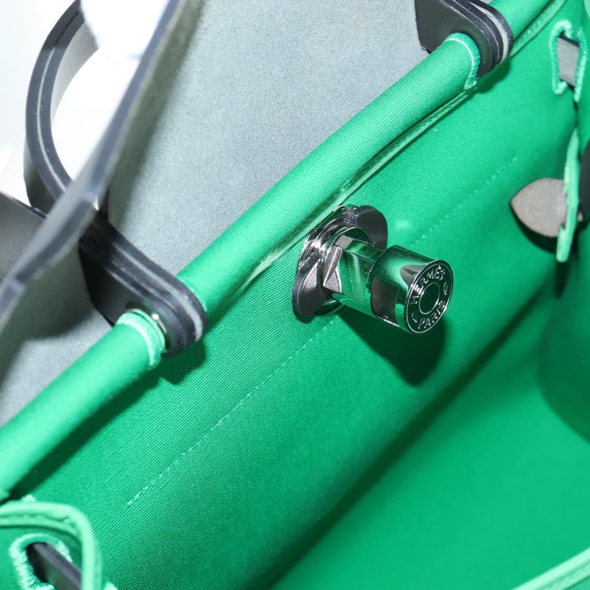 HERMES Air Zip PM Hand Bag Canvas 2way Green Silver Auth 199157SM