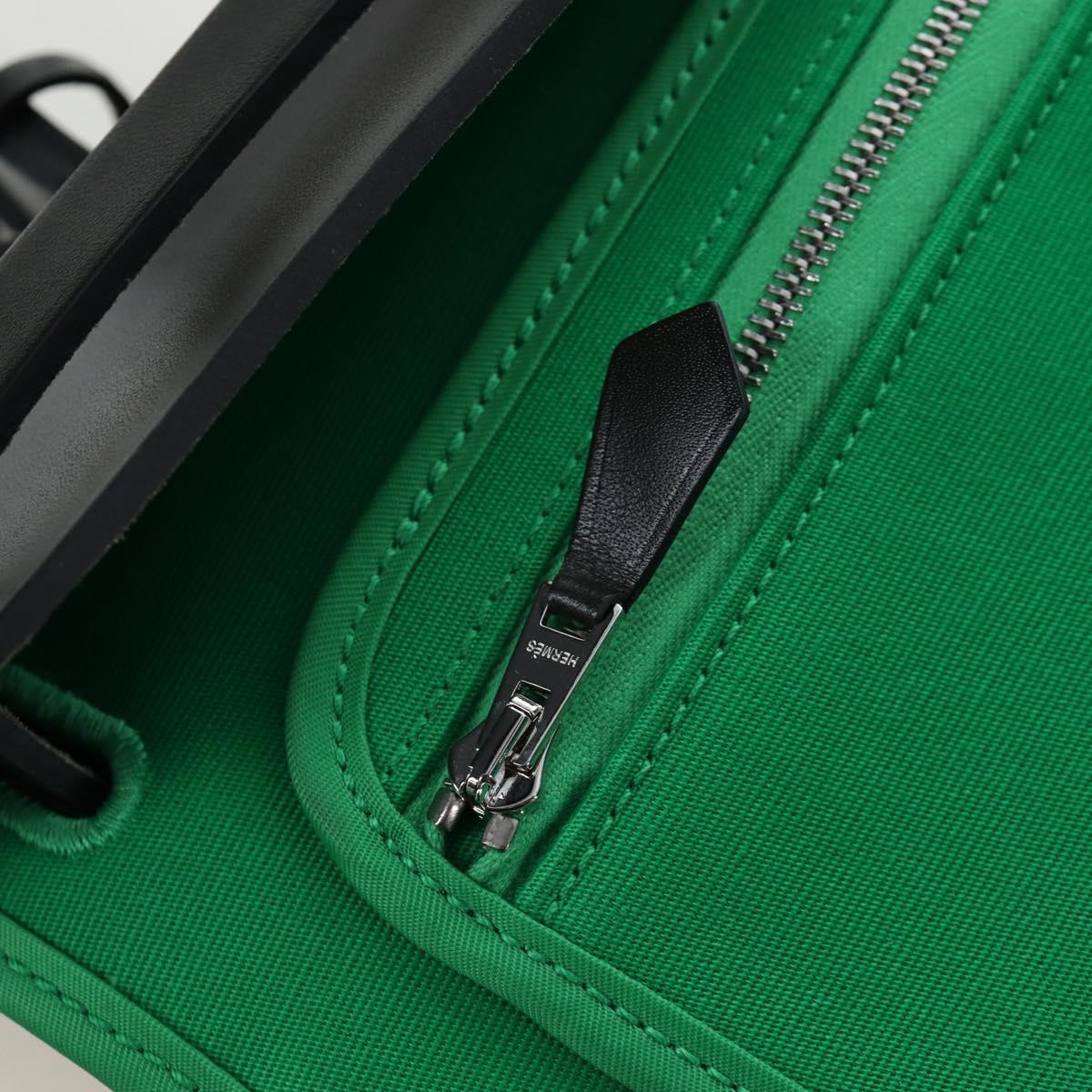 HERMES Air Zip PM Hand Bag Canvas 2way Green Silver Auth 199157SM