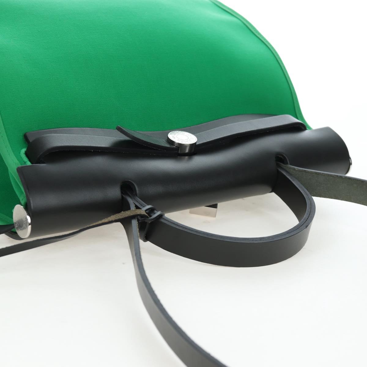 HERMES Air Zip PM Hand Bag Canvas 2way Green Silver Auth 199157SM