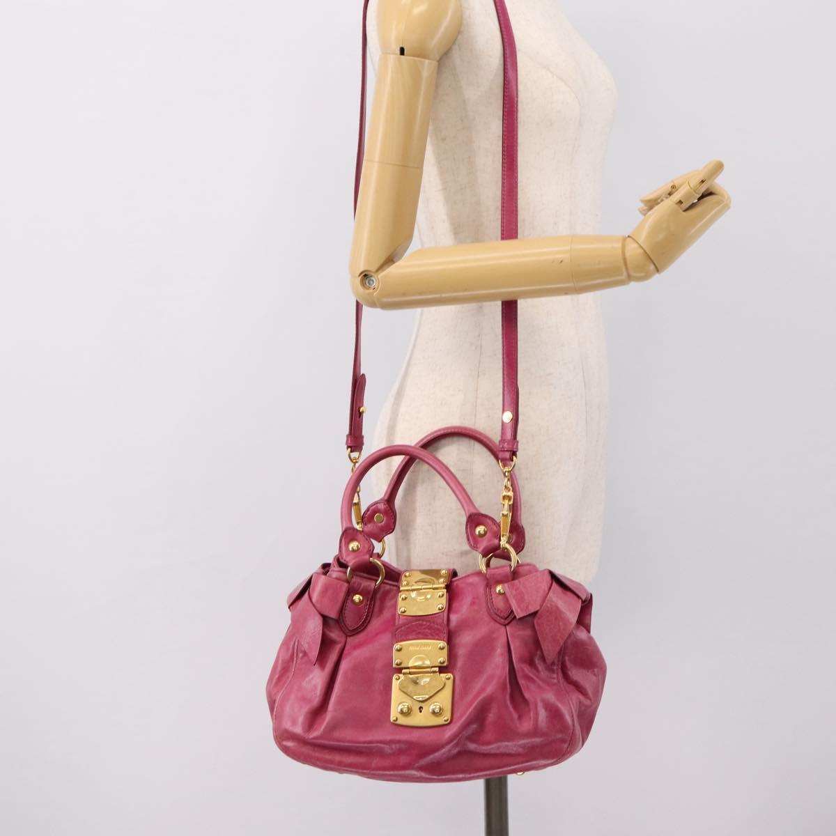 Miu Miu Hand Bag Vitellolux 2way Pink Gold Auth 199159M