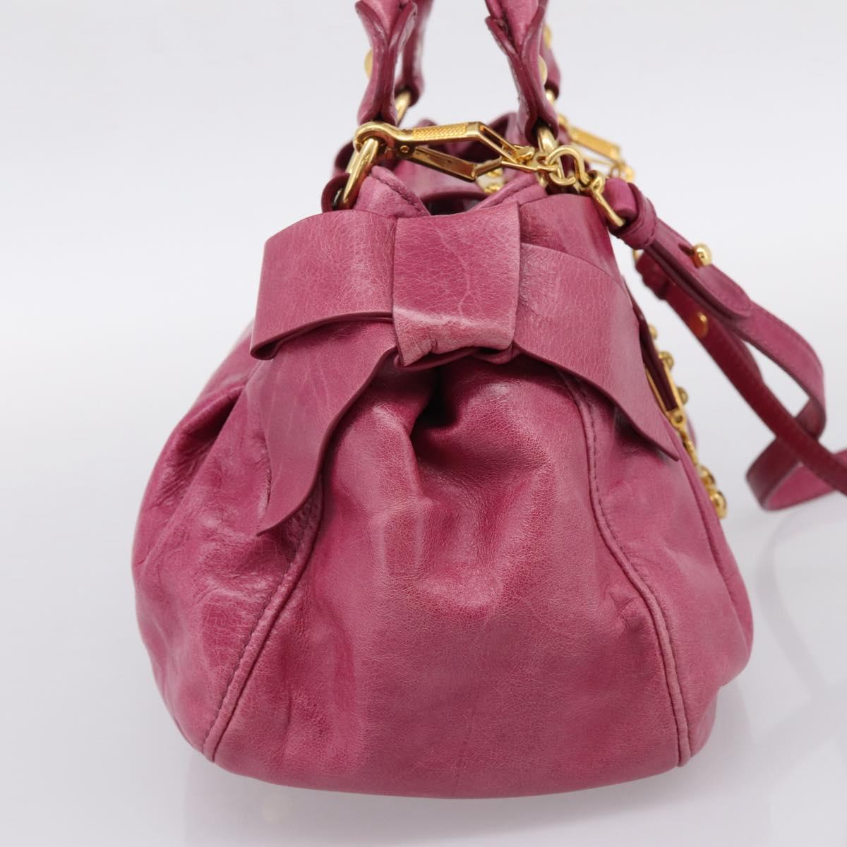 Miu Miu Hand Bag Vitellolux 2way Pink Gold Auth 199159M