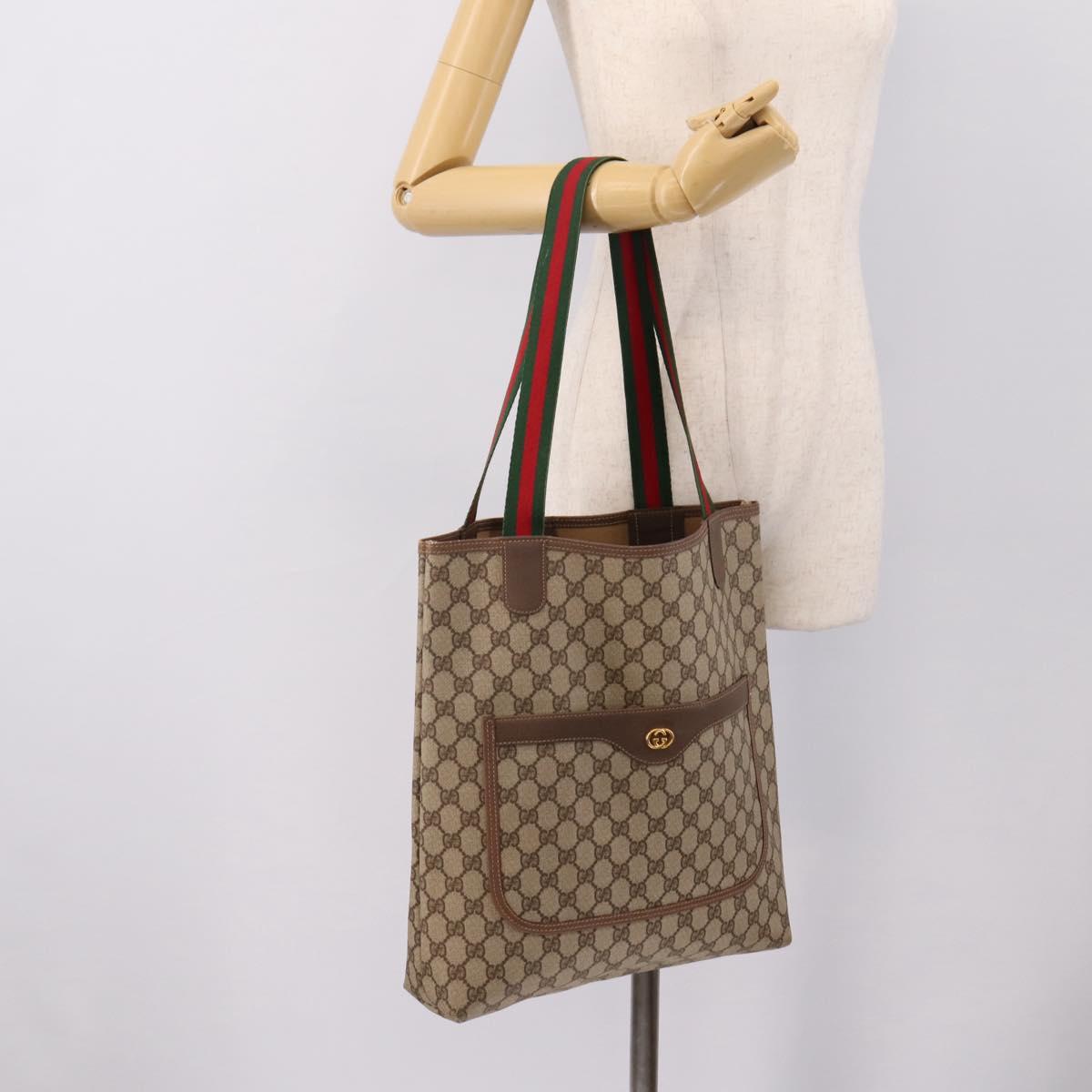 GUCCI GG Supreme Web Sherry Line Tote Bag PVC Beige Gold 002 58 6487 Auth 199161