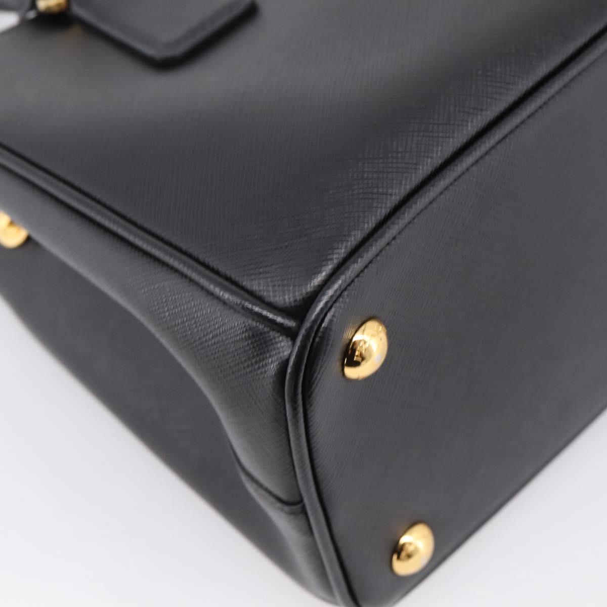 PRADA Hand Bag Saffiano 2way Black Gold Tone Auth 199176M
