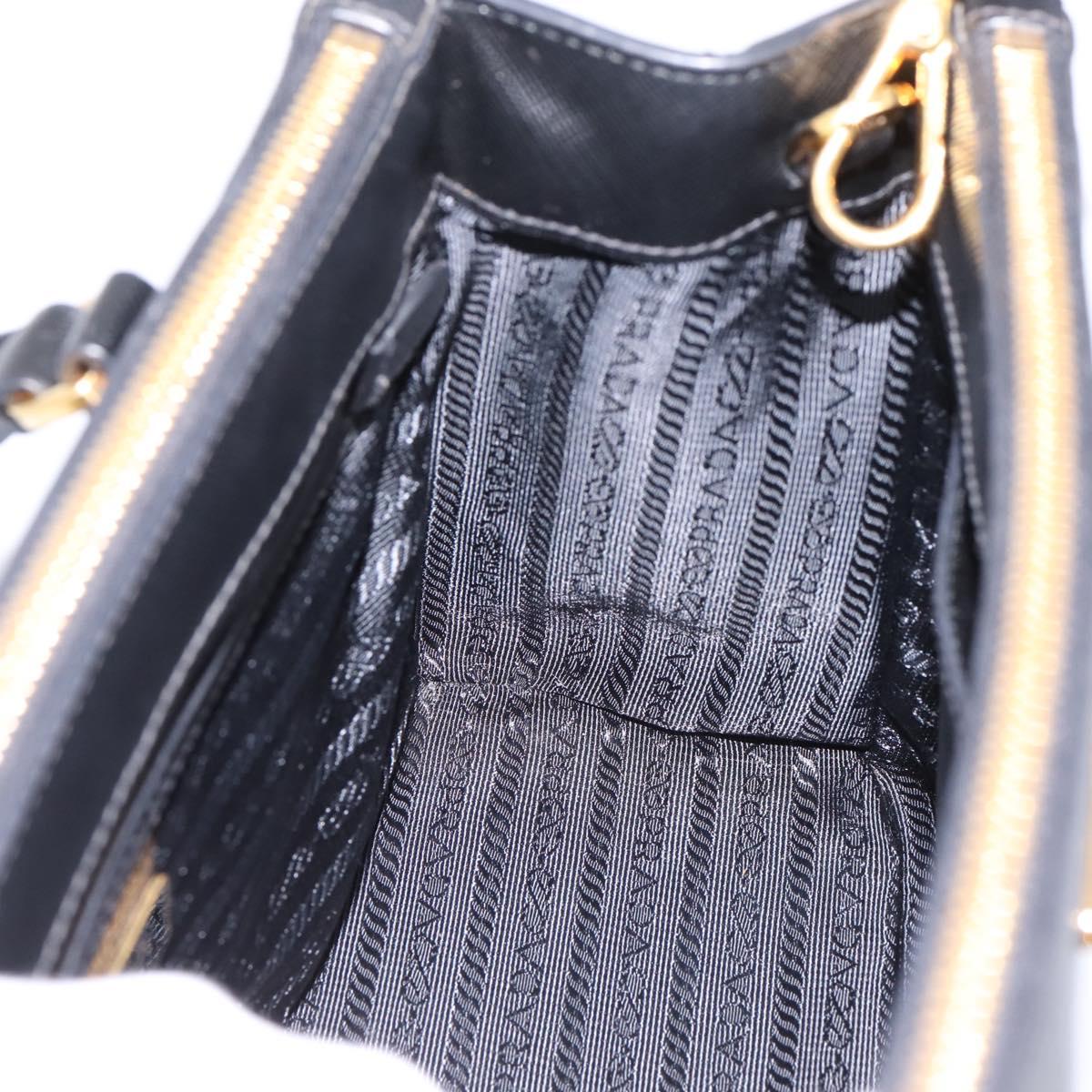 PRADA Hand Bag Saffiano 2way Black Gold Tone Auth 199176M