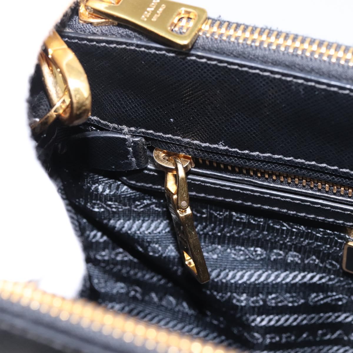 PRADA Hand Bag Saffiano 2way Black Gold Tone Auth 199176M