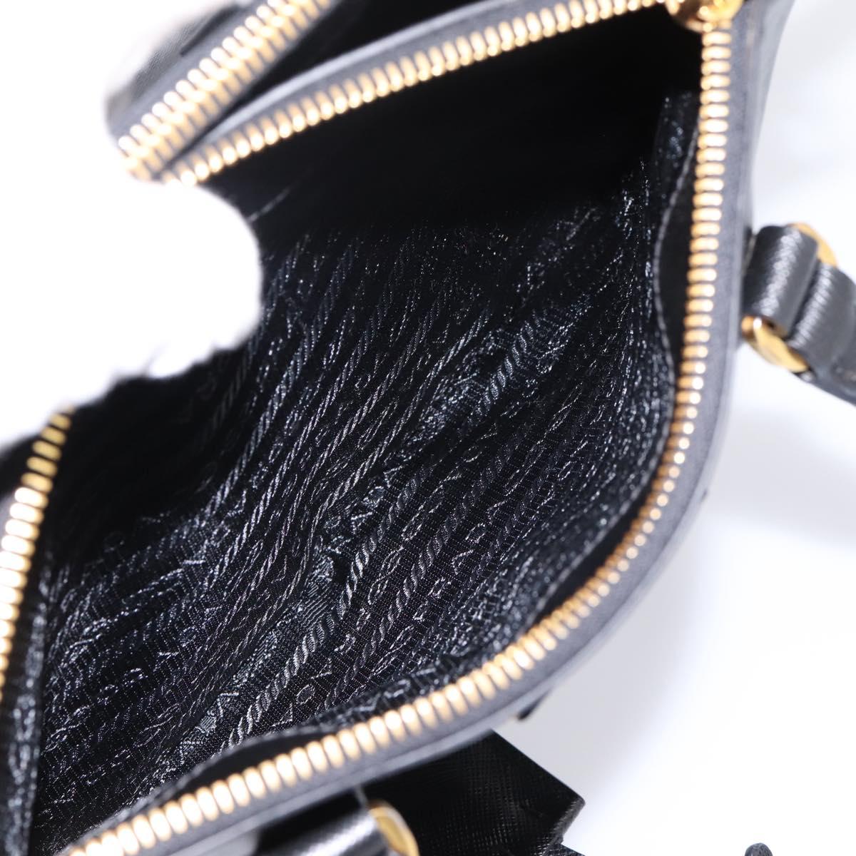 PRADA Hand Bag Saffiano 2way Black Gold Tone Auth 199176M