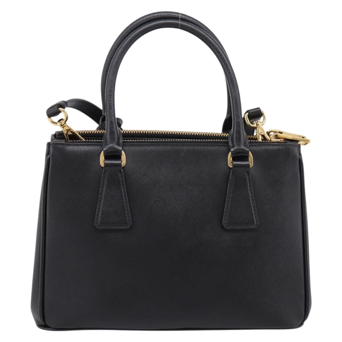 PRADA Hand Bag Saffiano 2way Black Gold Tone Auth 199176M