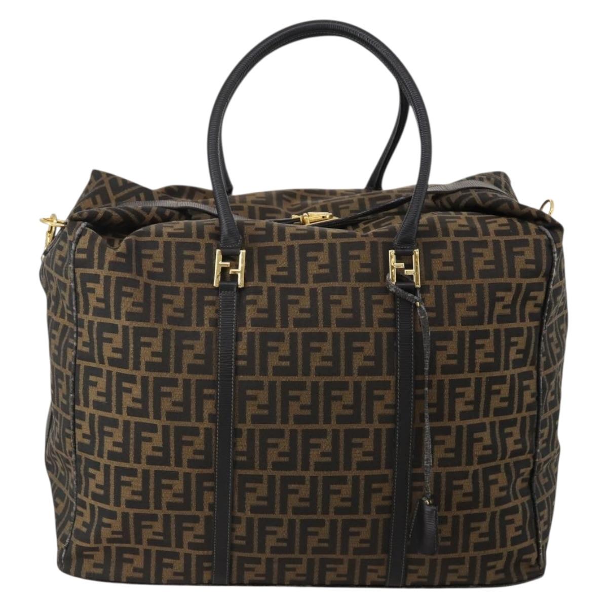FENDI Zucca Canvas Boston Bag 2way Black Brown Auth 199177