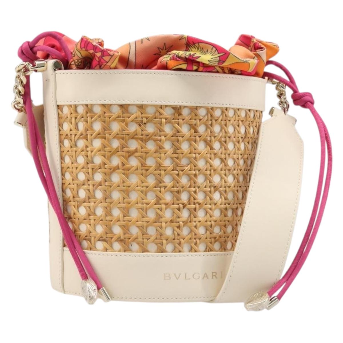 BVLGARI Shoulder Bag Raffia Beige Gold Auth 199178V