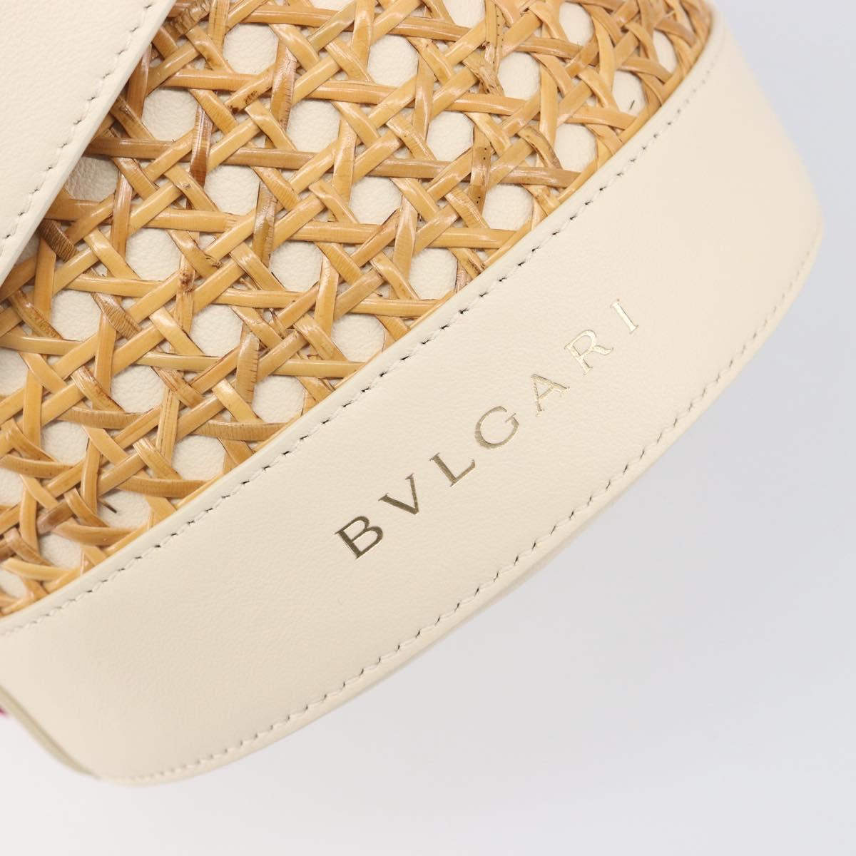 BVLGARI Shoulder Bag Raffia Beige Gold Auth 199178V