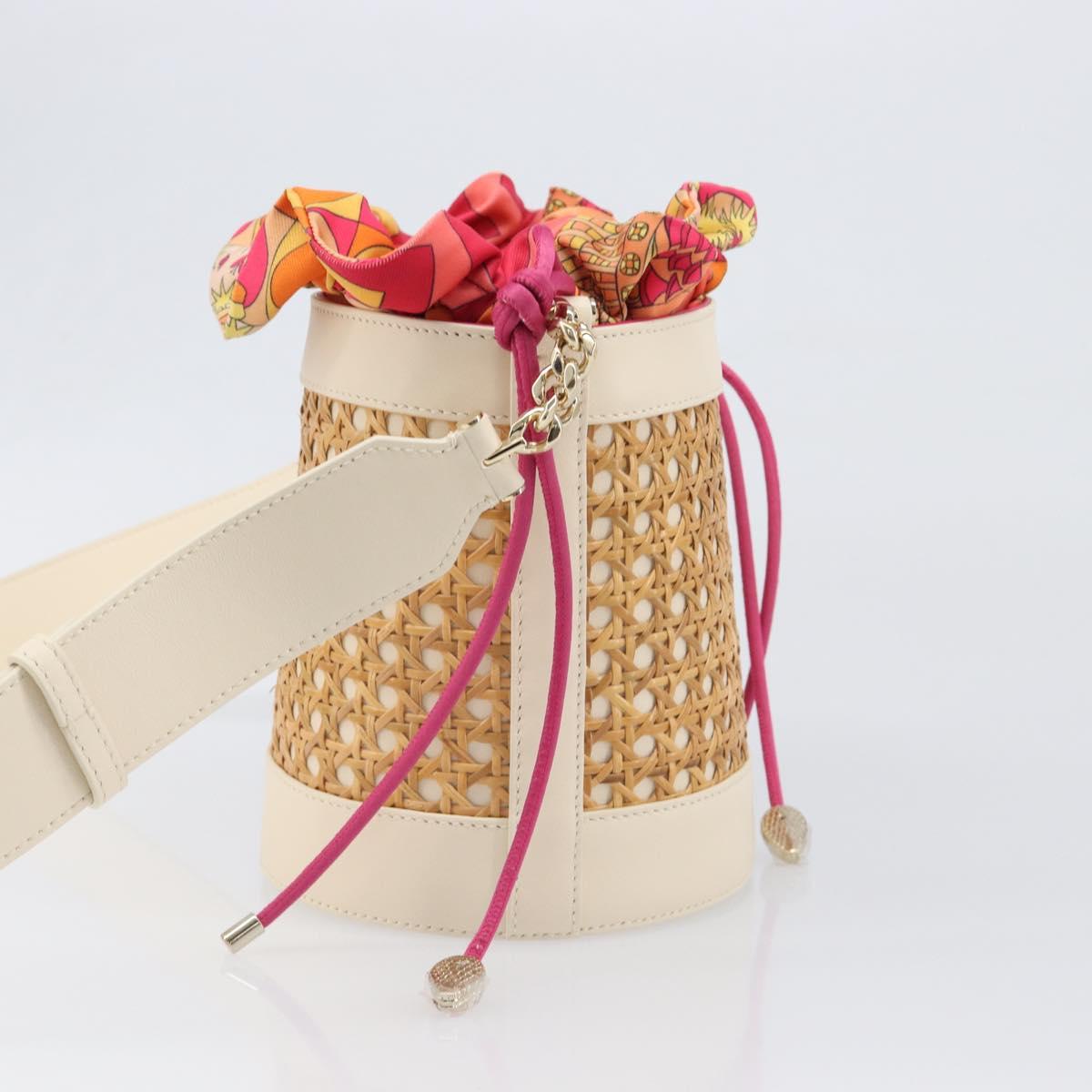 BVLGARI Shoulder Bag Raffia Beige Gold Auth 199178V