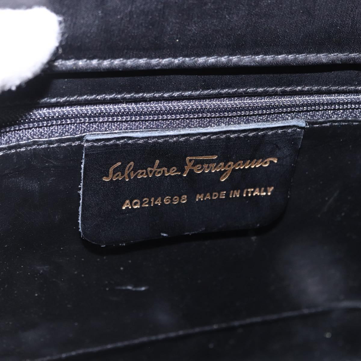 Salvatore Ferragamo Gancini Hand Bag Suede Black Gold Auth 199179V