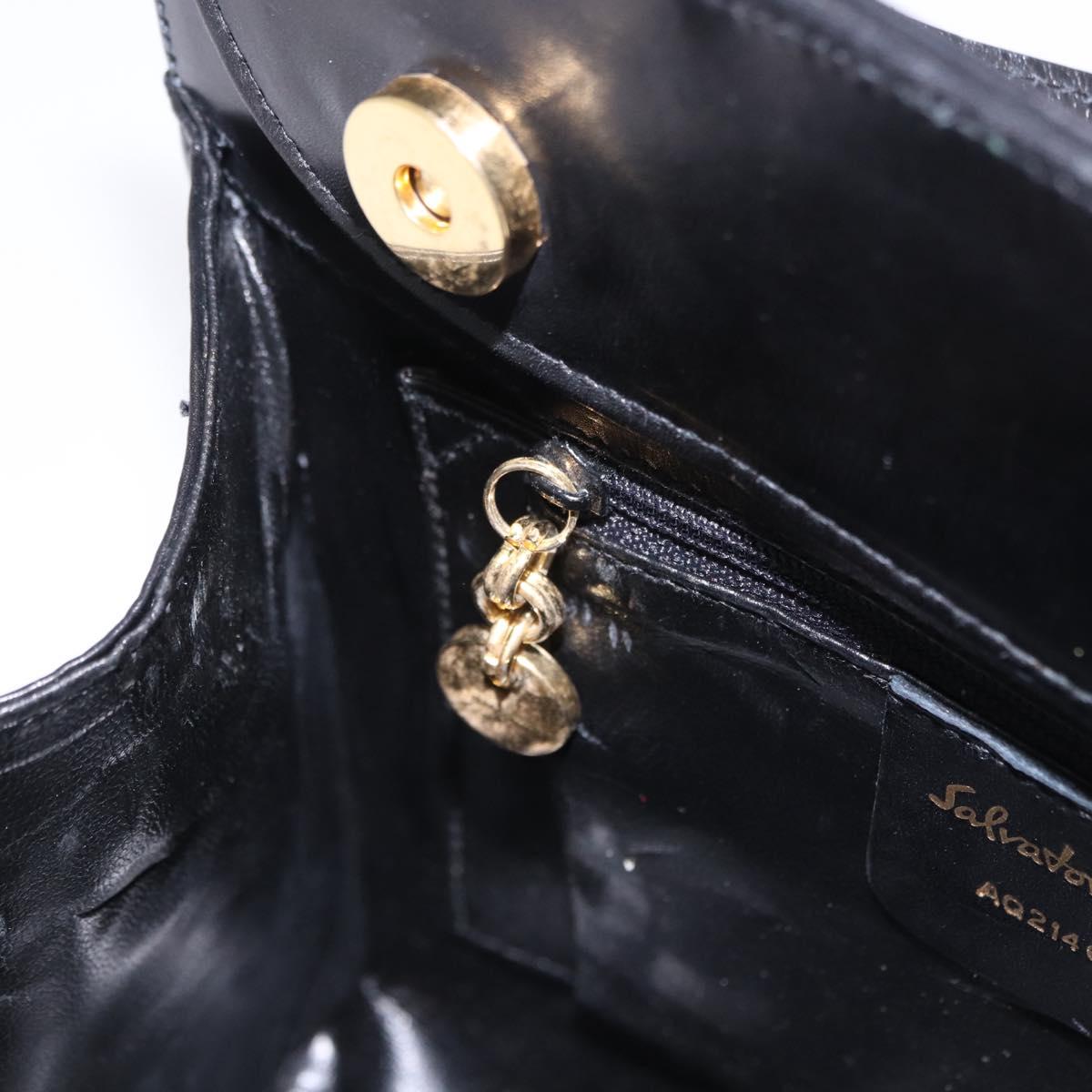 Salvatore Ferragamo Gancini Hand Bag Suede Black Gold Auth 199179V
