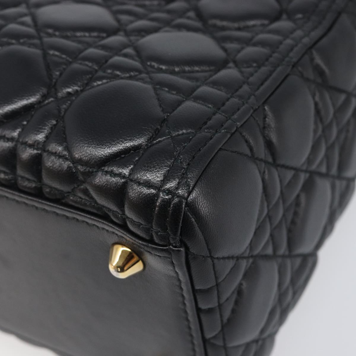 Christian Dior Lady Dior Canage Hand Bag Lamb Skin 2way Black Gold Auth 199180M