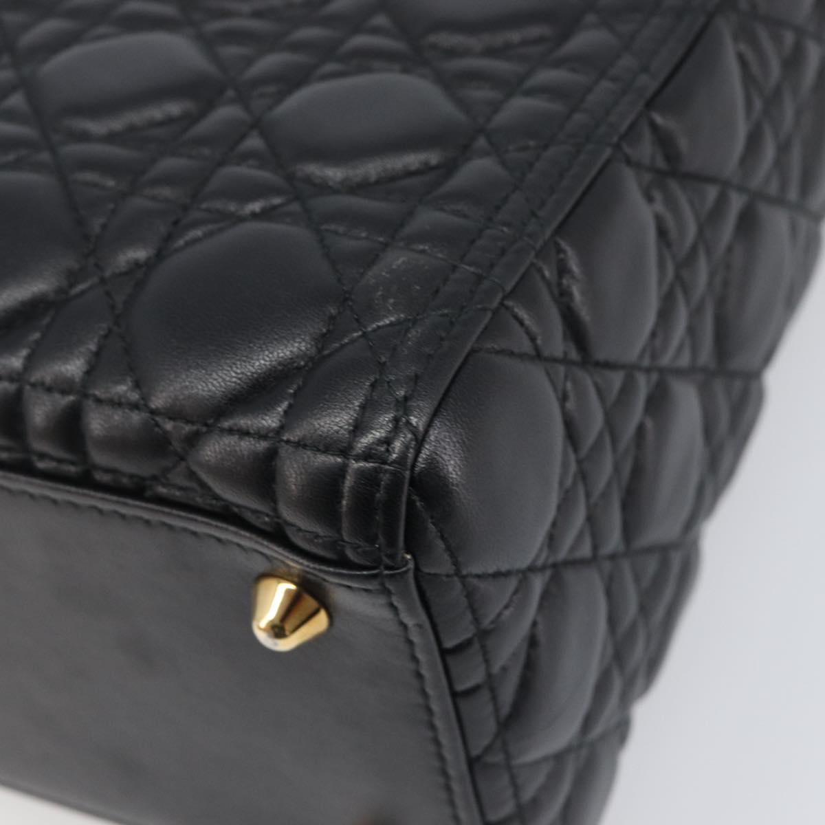 Christian Dior Lady Dior Canage Hand Bag Lamb Skin 2way Black Gold Auth 199180M
