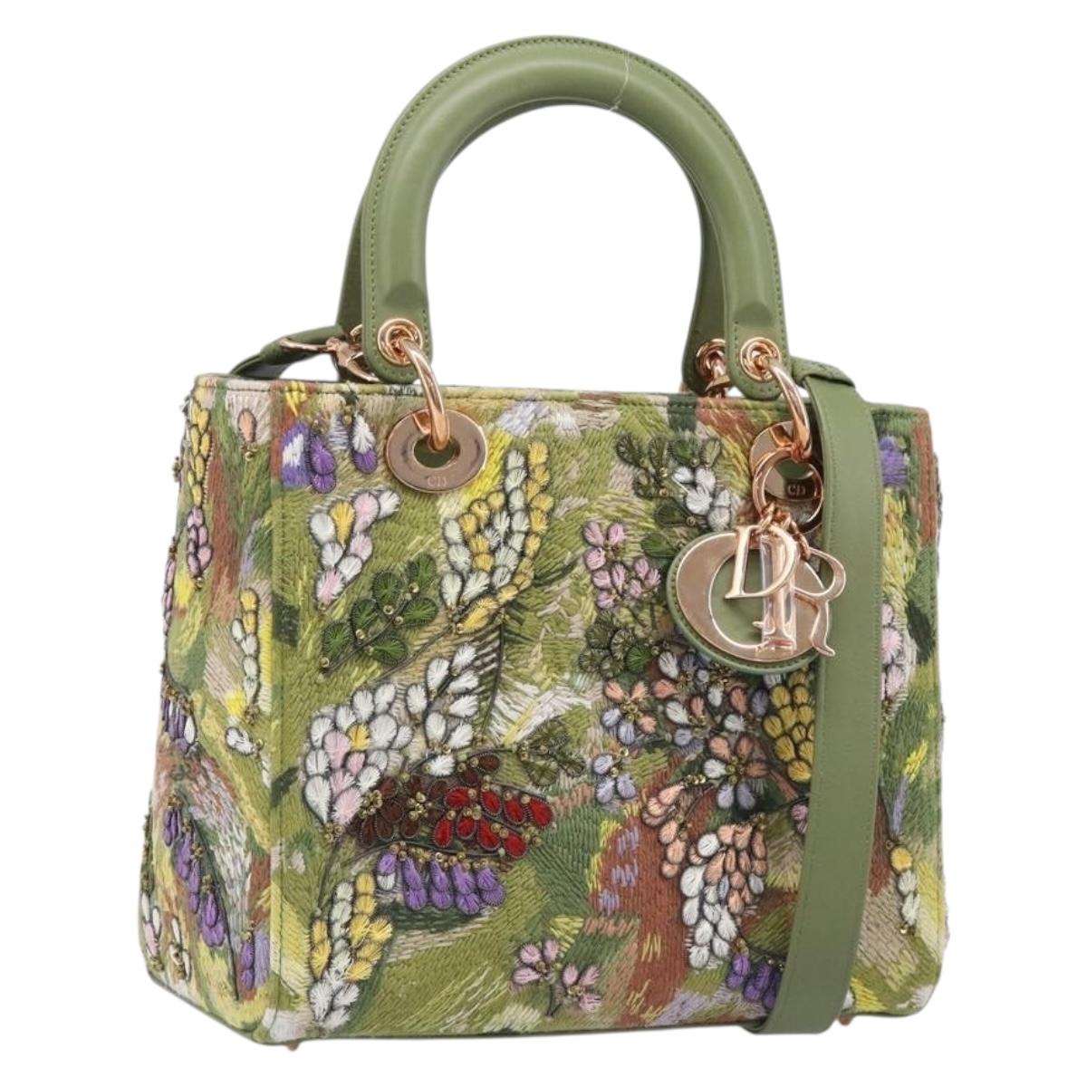 Christian Dior Lady Dior Hand Bag Beads 2way Green Gold Tone Auth 199181SM
