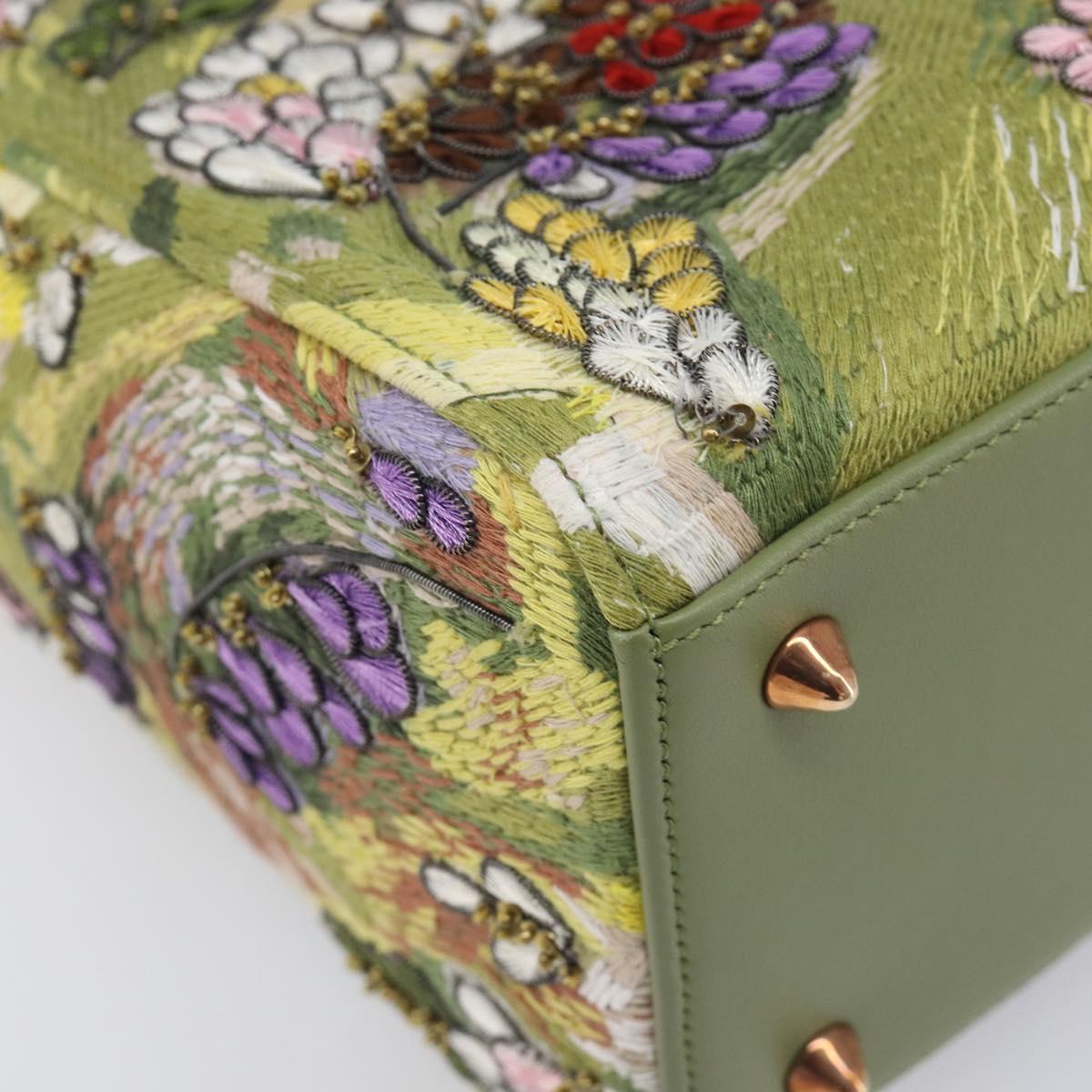 Christian Dior Lady Dior Hand Bag Beads 2way Green Gold Tone Auth 199181SM