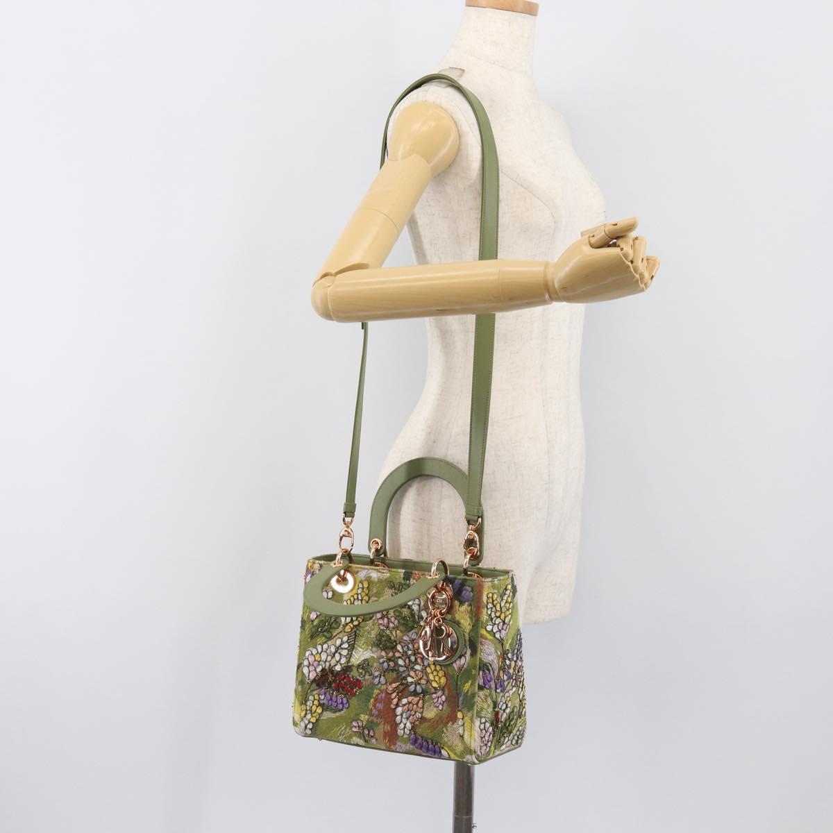 Christian Dior Lady Dior Hand Bag Beads 2way Green Gold Tone Auth 199181SM