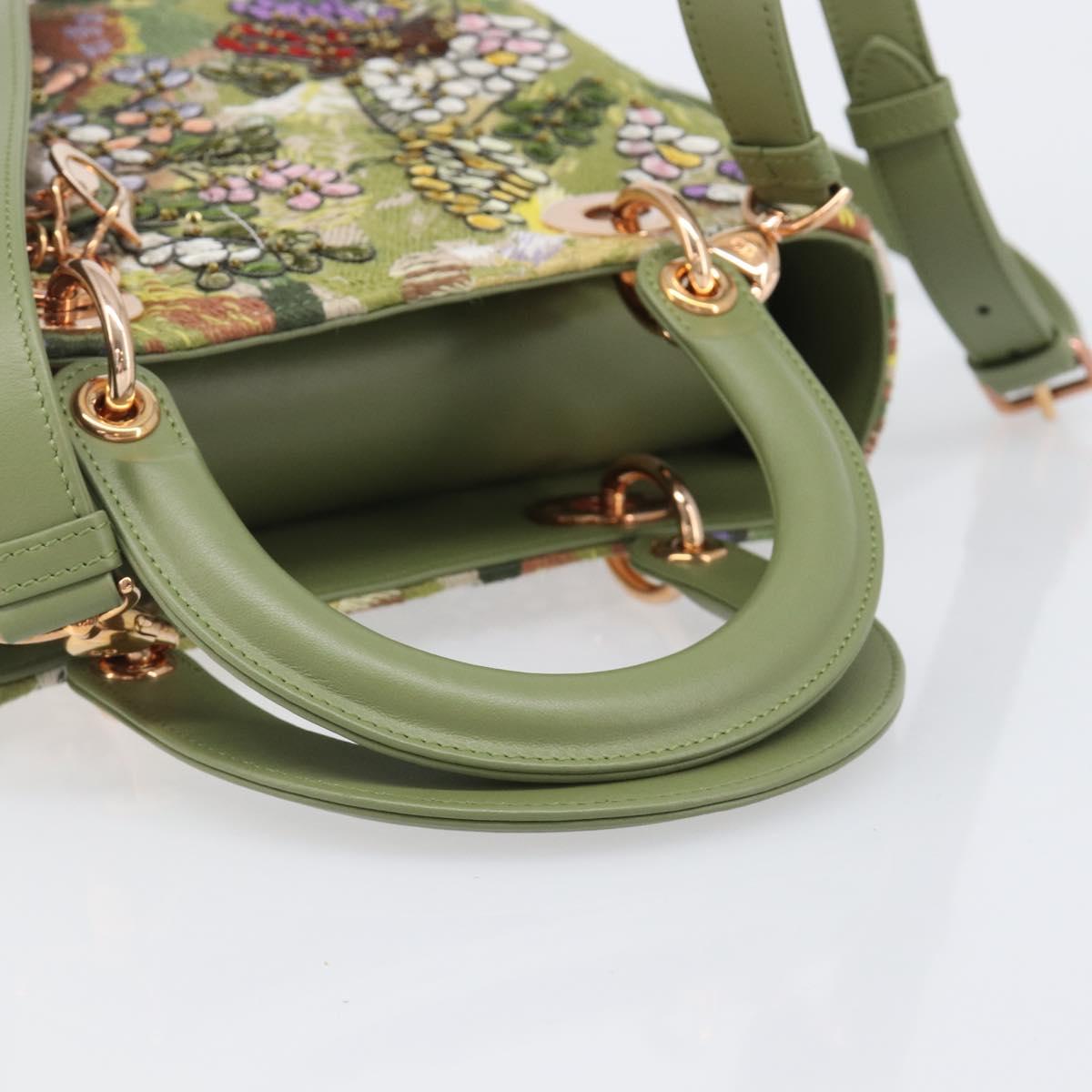 Christian Dior Lady Dior Hand Bag Beads 2way Green Gold Tone Auth 199181SM