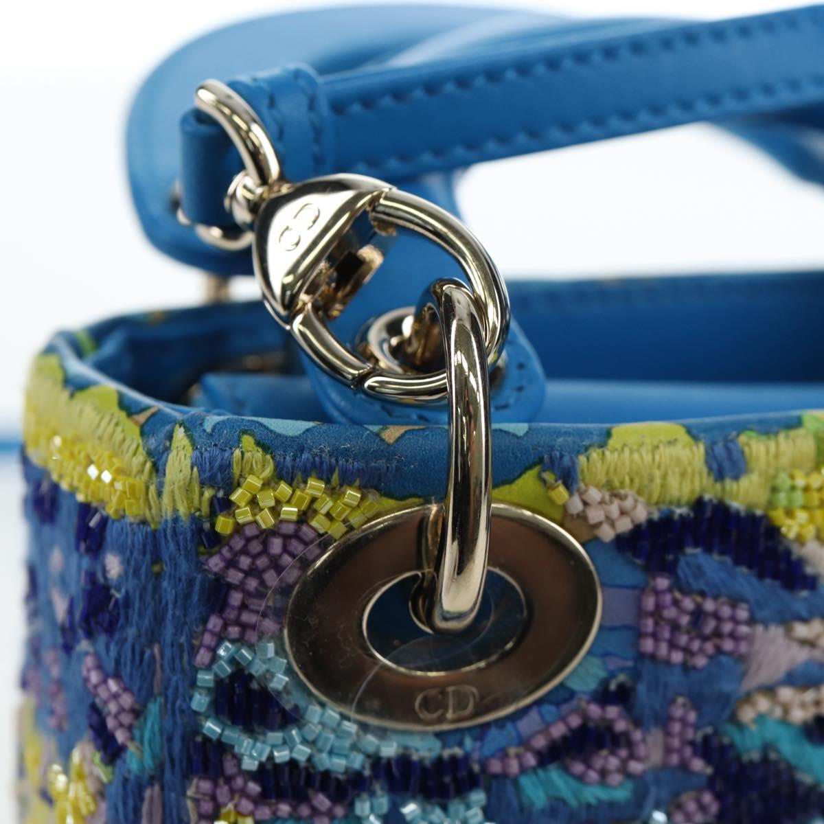 Christian Dior Lady Dior Hand Bag Beads 2way Blue Gold Tone Auth 199182SM