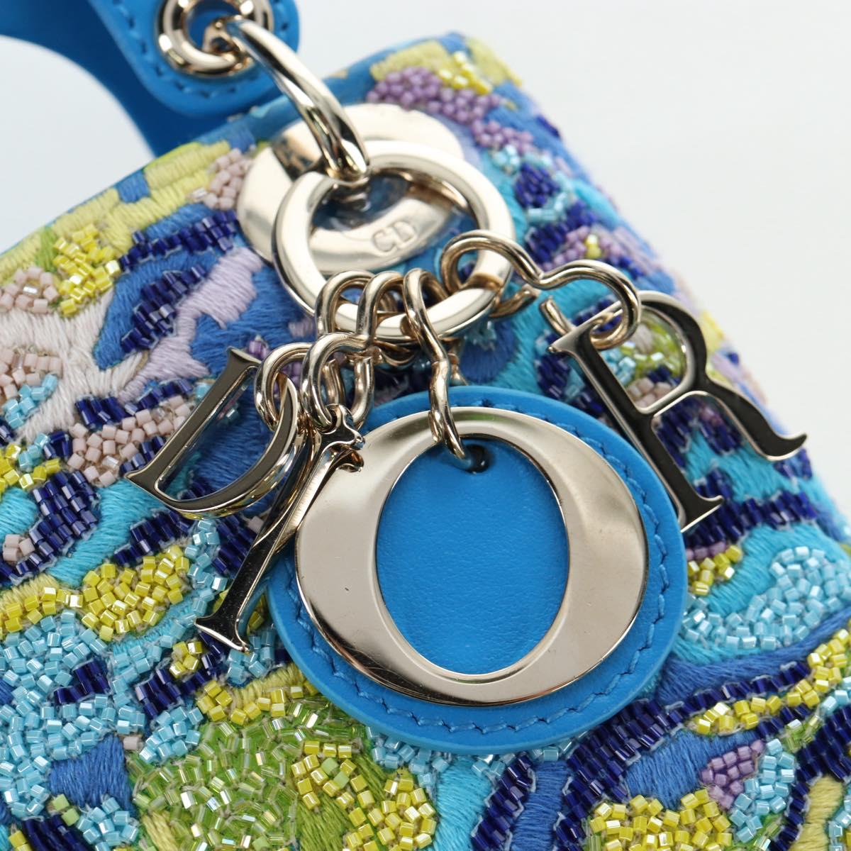 Christian Dior Lady Dior Hand Bag Beads 2way Blue Gold Tone Auth 199182SM